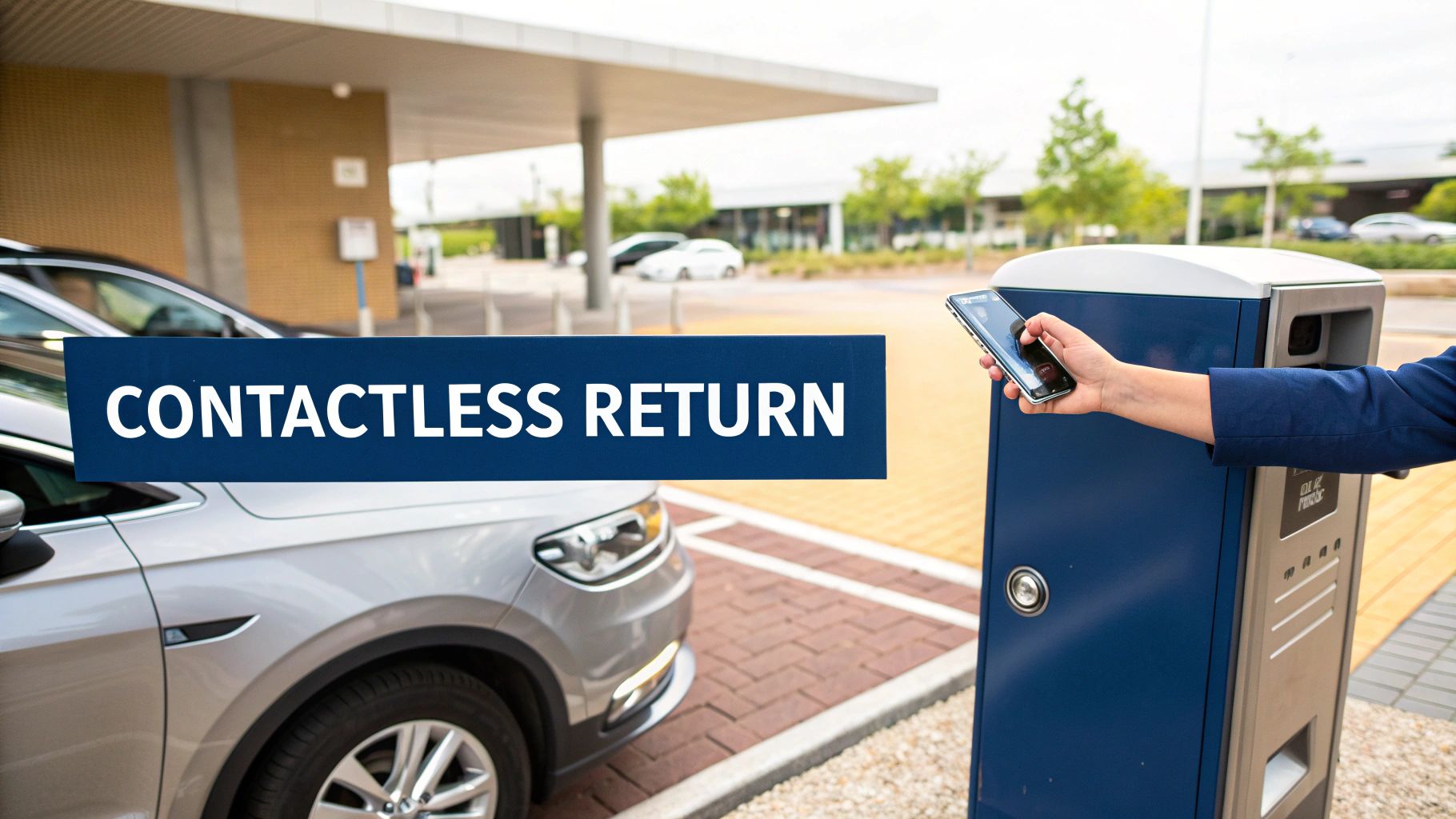 A person dropping car keys into a secure after-hours drop box at a rental location.