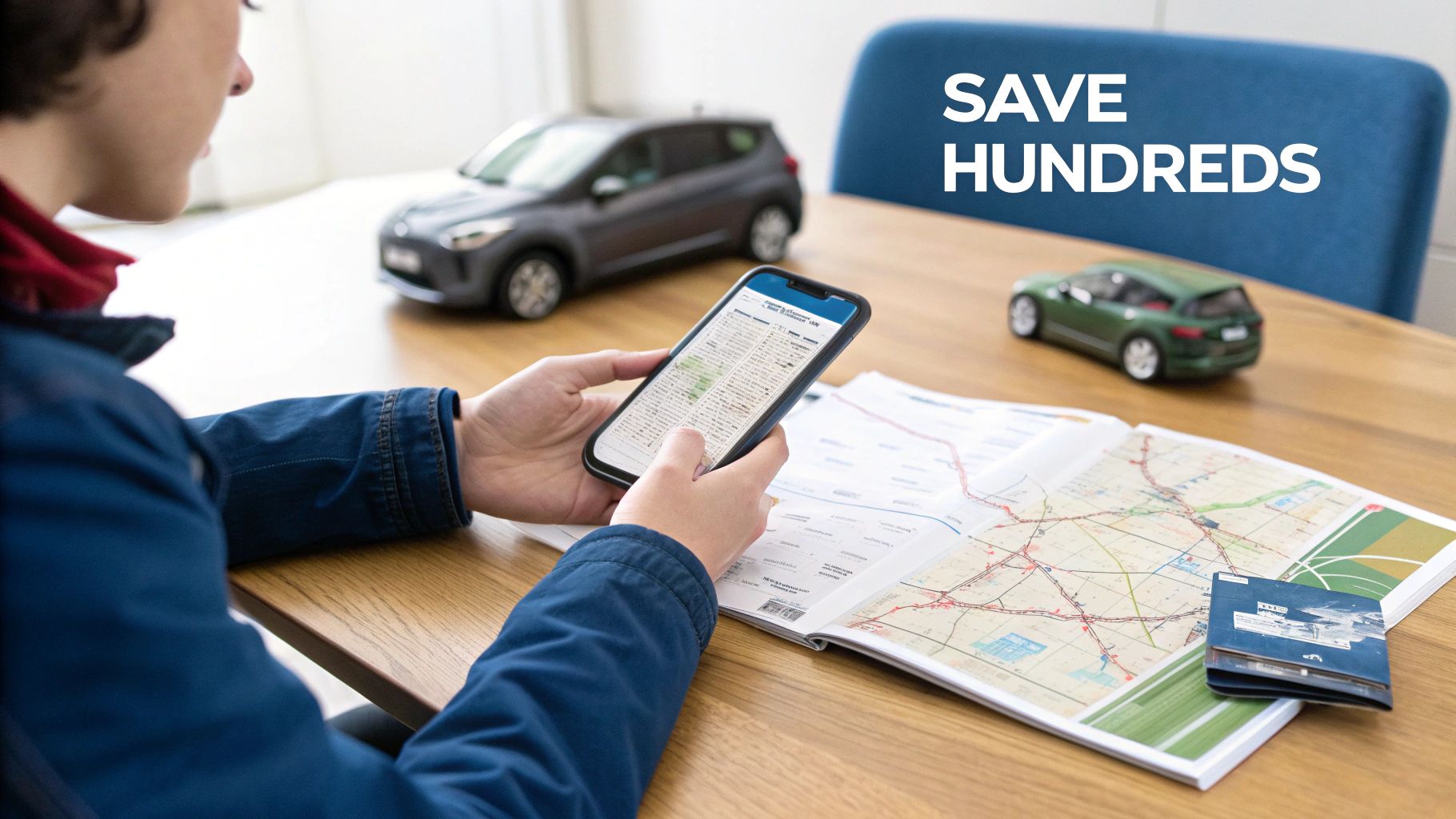 A family smiling and packing their luggage into a rental car, ready for a budget-friendly road trip.