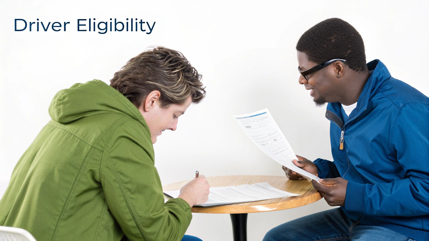A person showing their driver's license at a car rental counter.