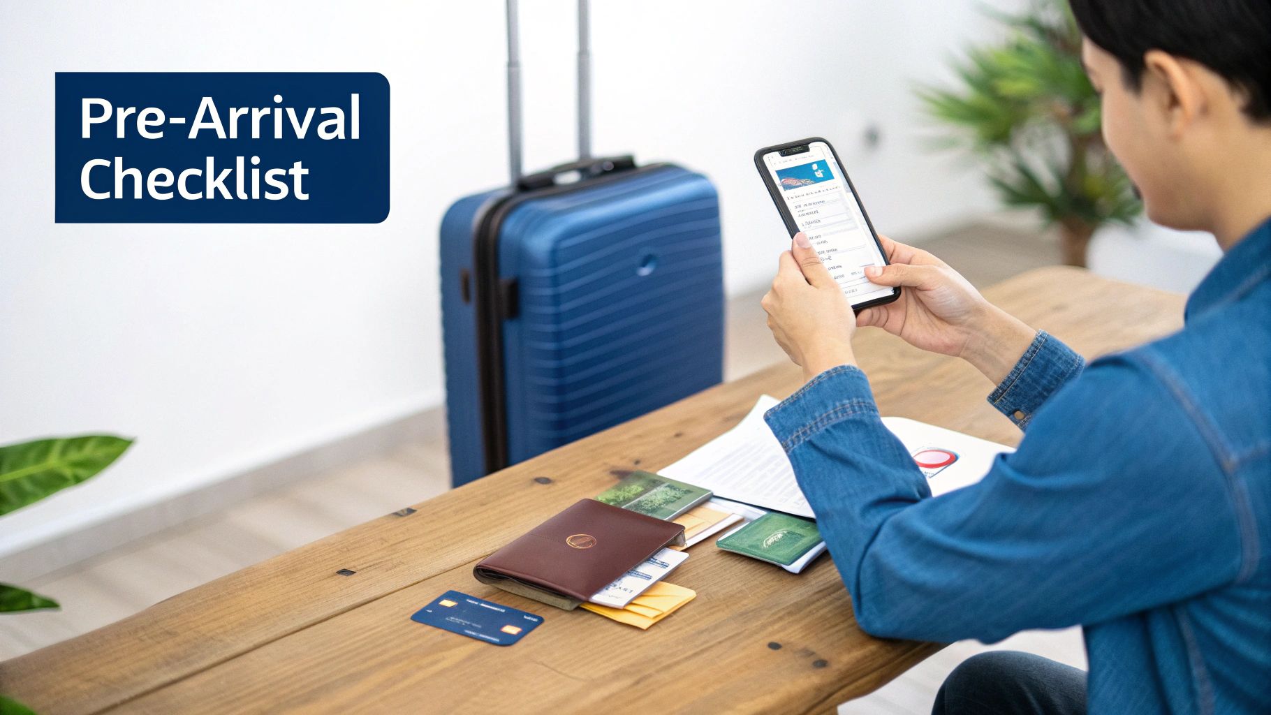 A person showing their driver's license at a car rental counter, ready for a quick pick up.
