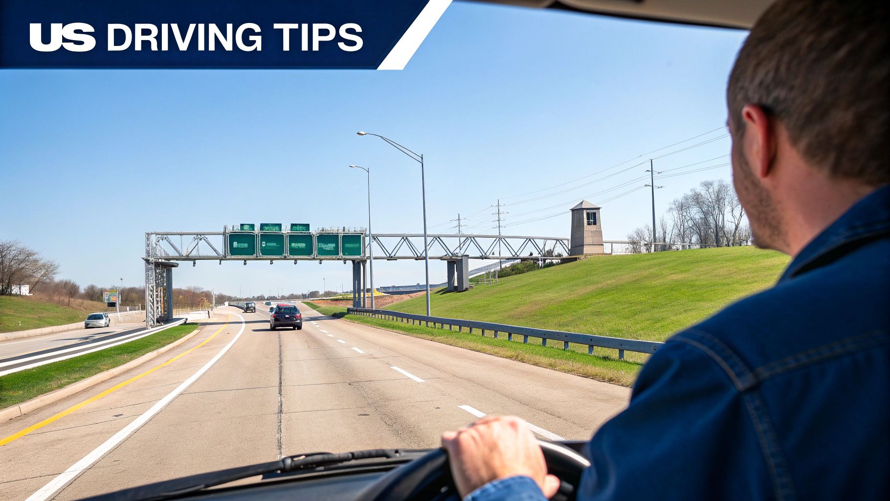 A highway in Miami with palm trees and a SunPass sign.