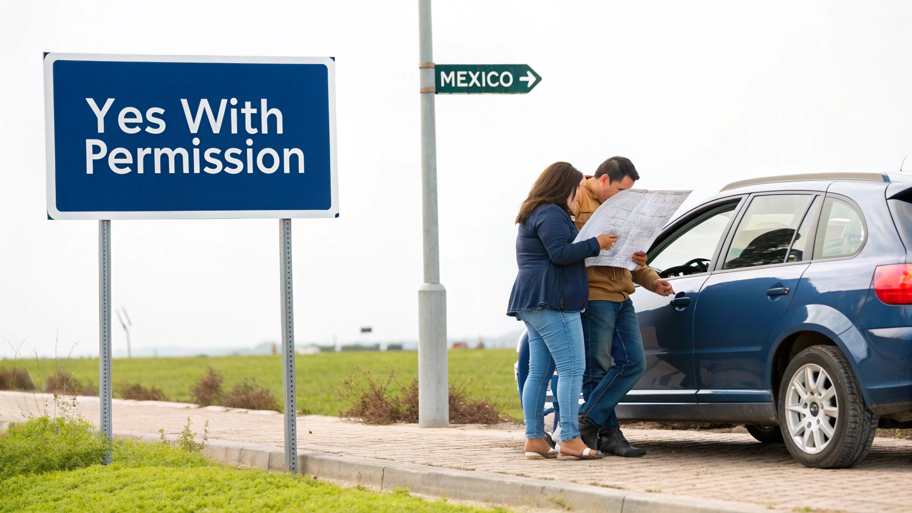 A scenic road in Mexico with a car driving along the coast.