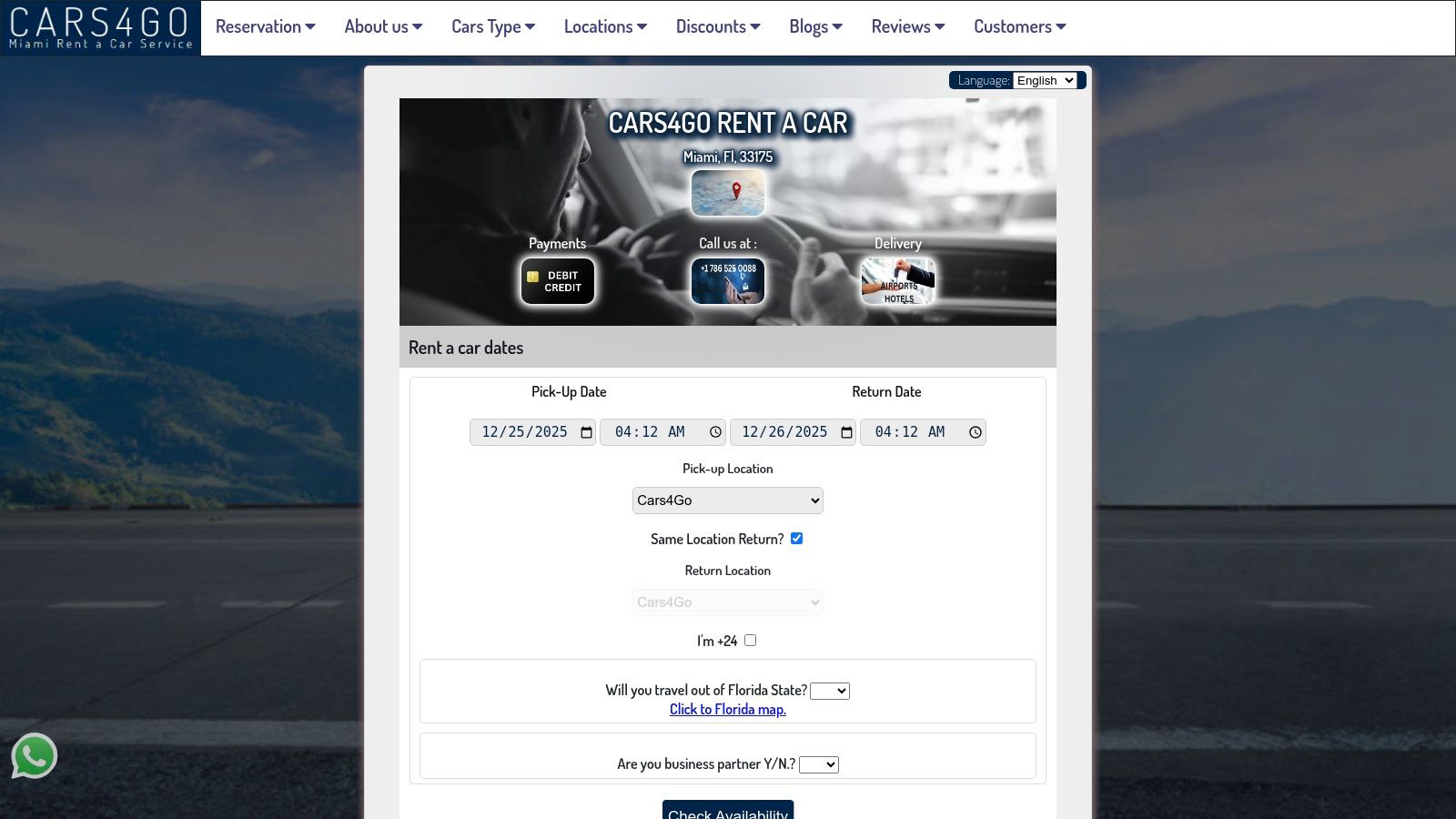 A user-friendly car booking interface on the Cars4Go Rent A Car website