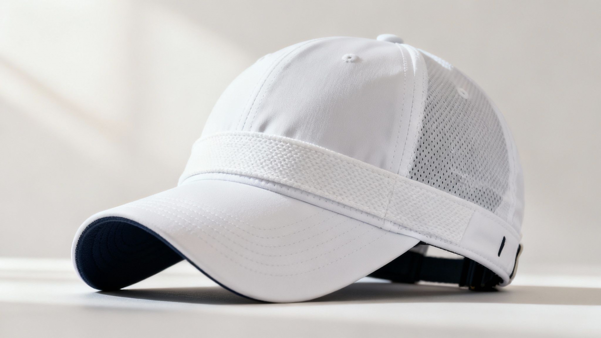A detailed shot of a moisture-wicking sweatband inside a golf hat