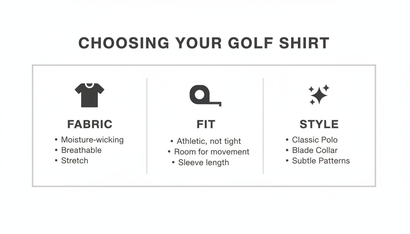 Guide to choosing a golf shirt, detailing fabric, fit, and style options for optimal performance.