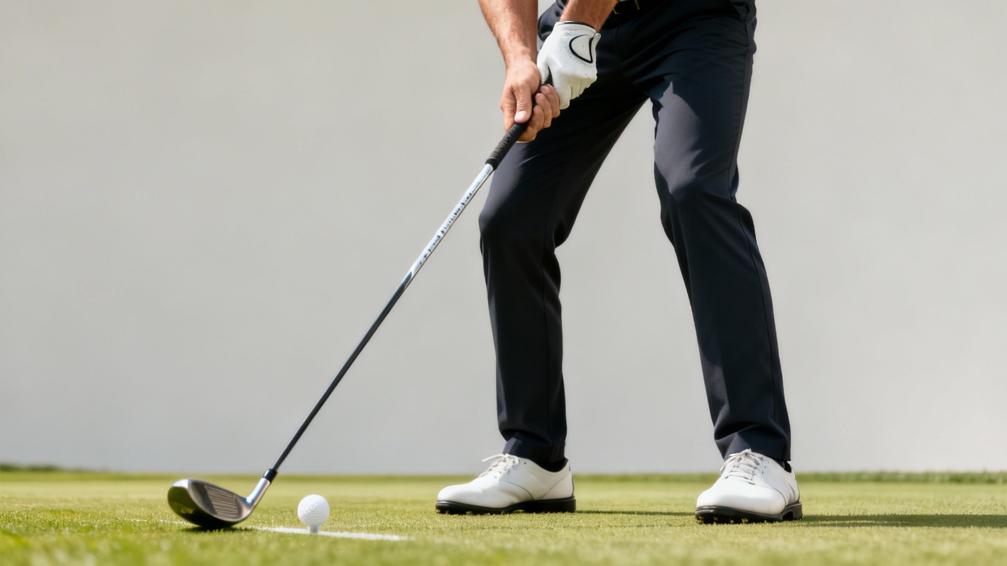 A golfer focusing on their setup and alignment on the golf course