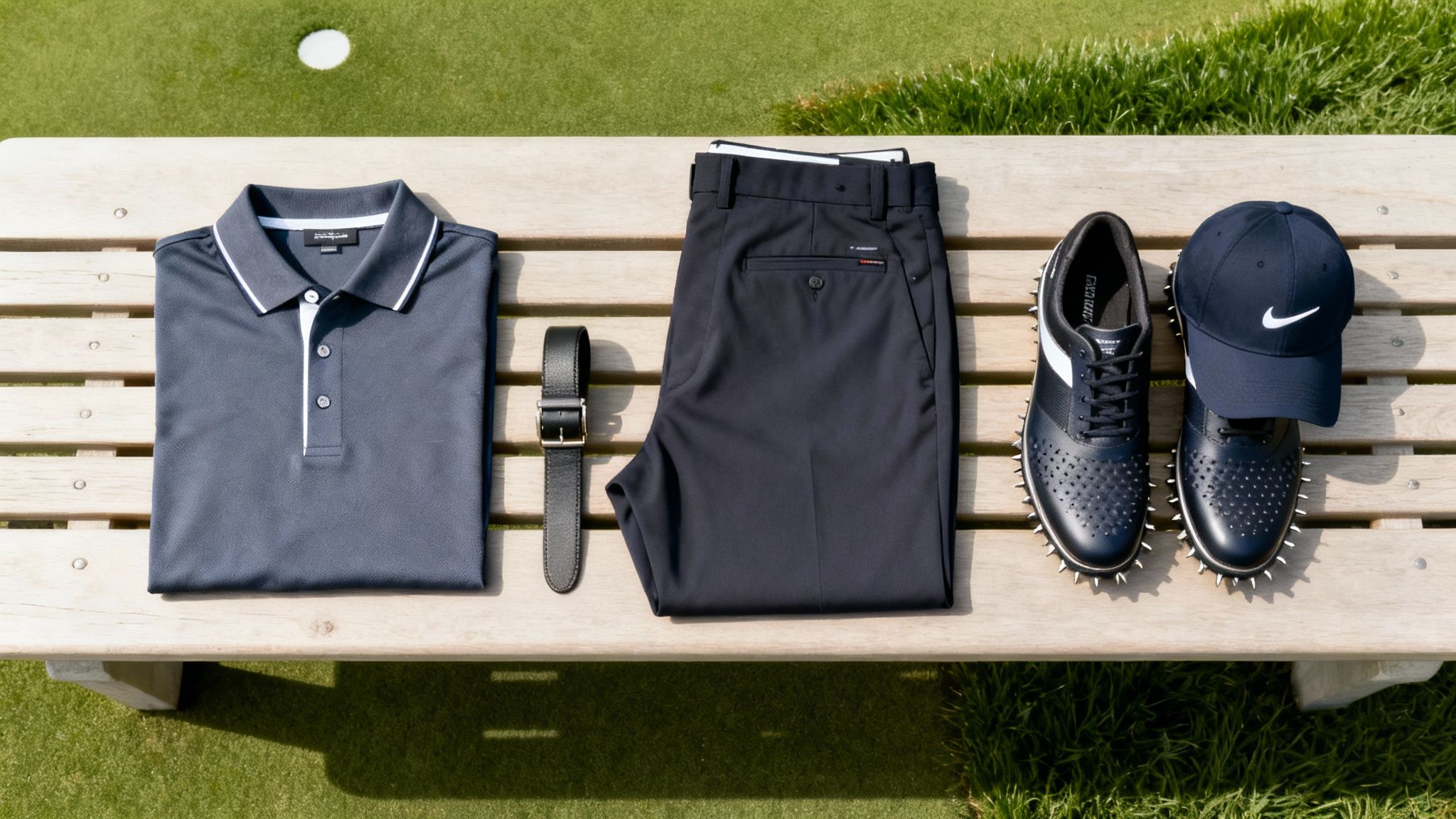 Golfer in layered clothing on a course