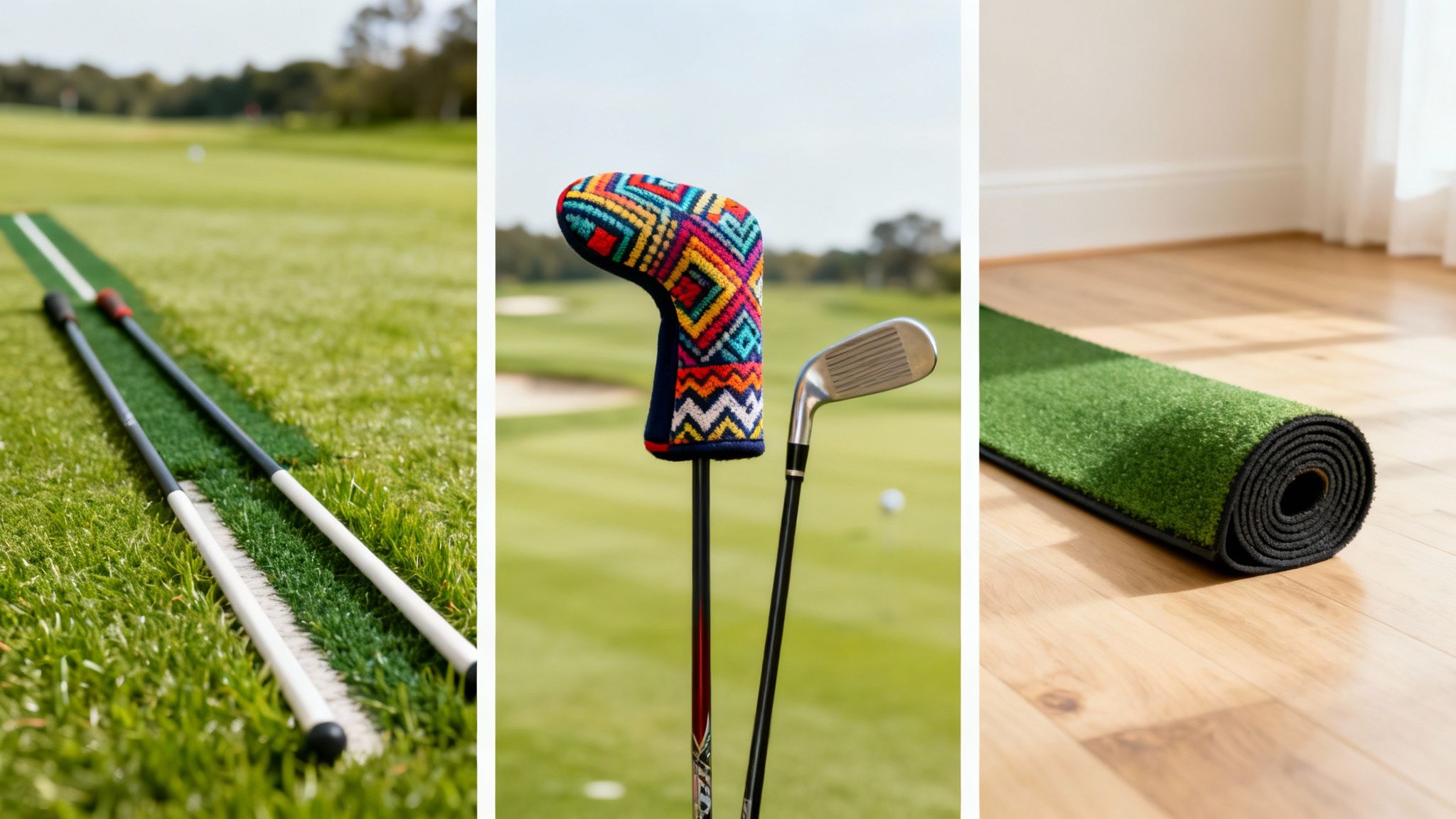 Woman practicing swing in indoor simulator