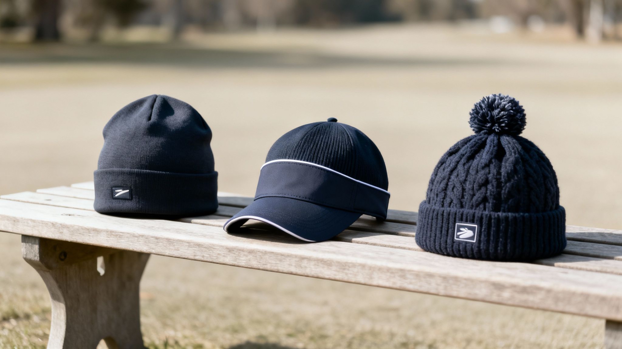 A man in a black golf winter hat and sunglasses stands on a golf course.