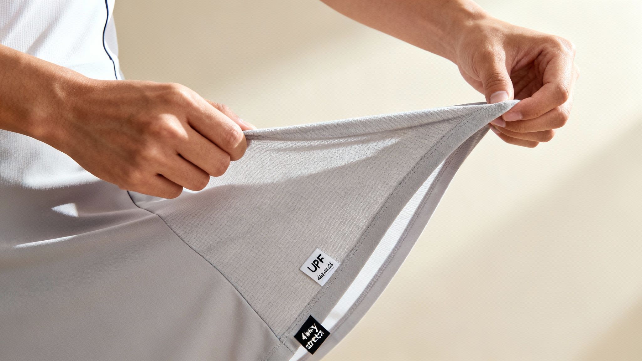 Golfer in a white golf dress with sleeves, focused on her swing
