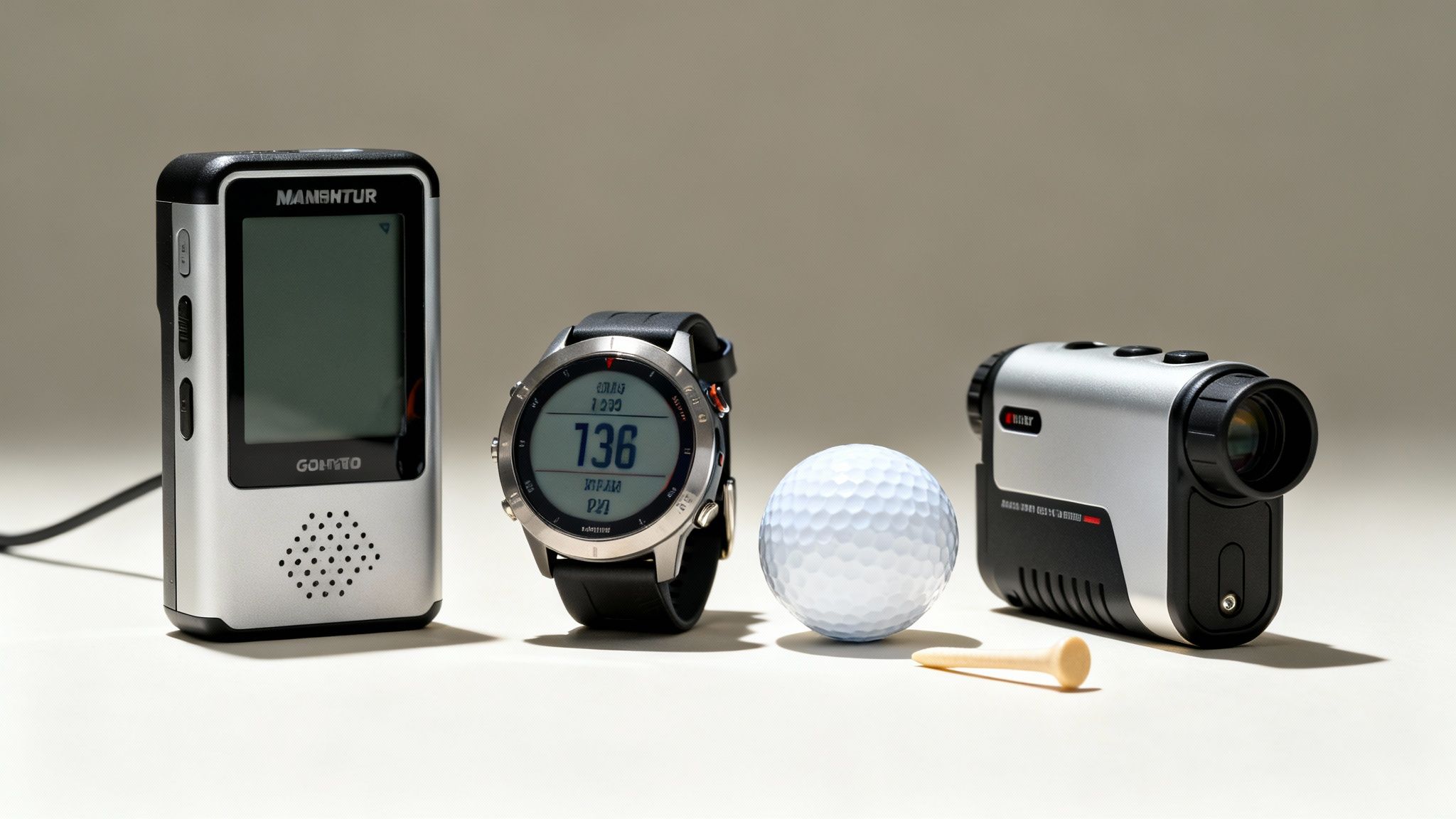 A golfer using a high-tech launch monitor on a driving range