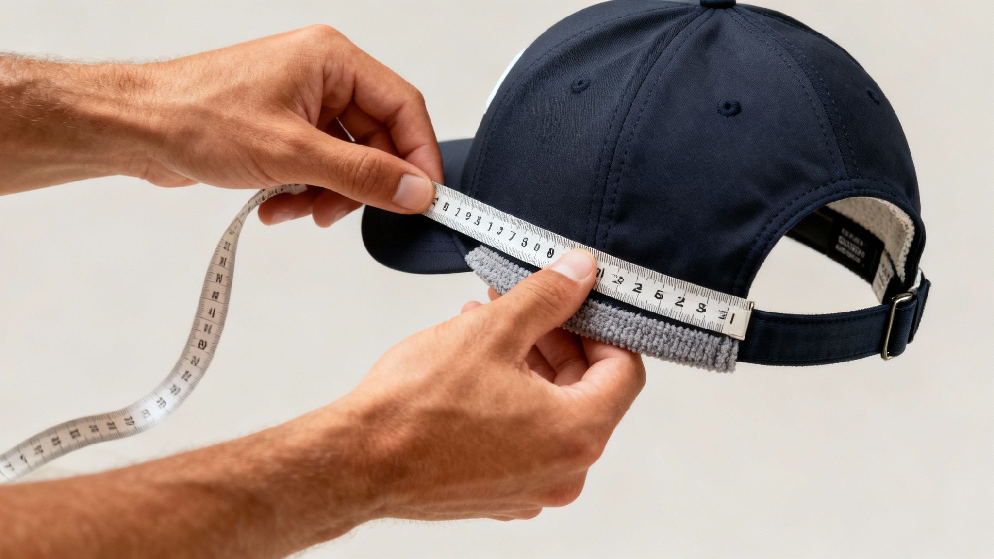 Golfer adjusting his white golf hat on the course