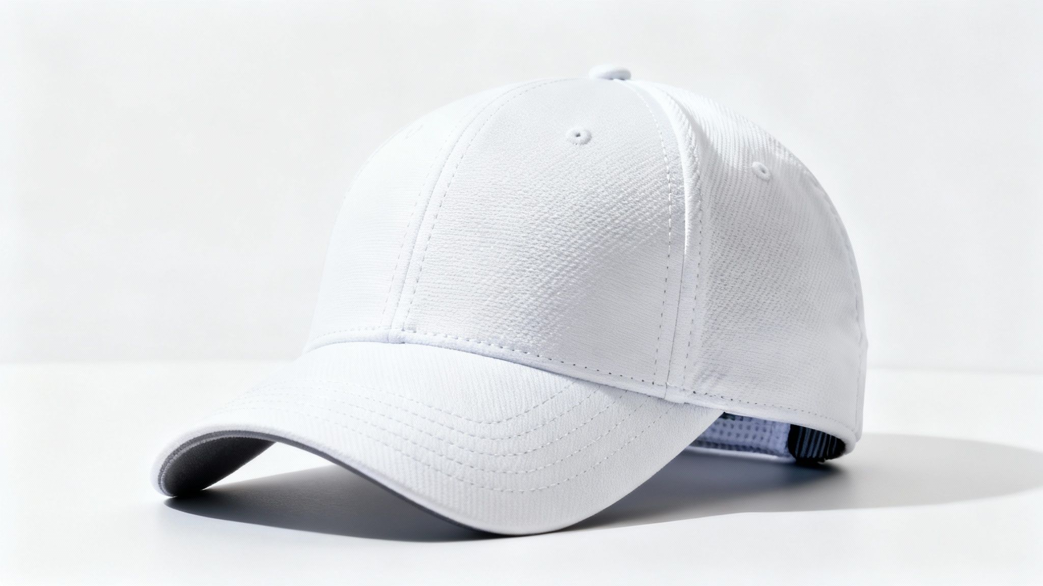 Close-up of a stylish premium golf hat with a distinct logo, showcasing its texture and quality stitching.