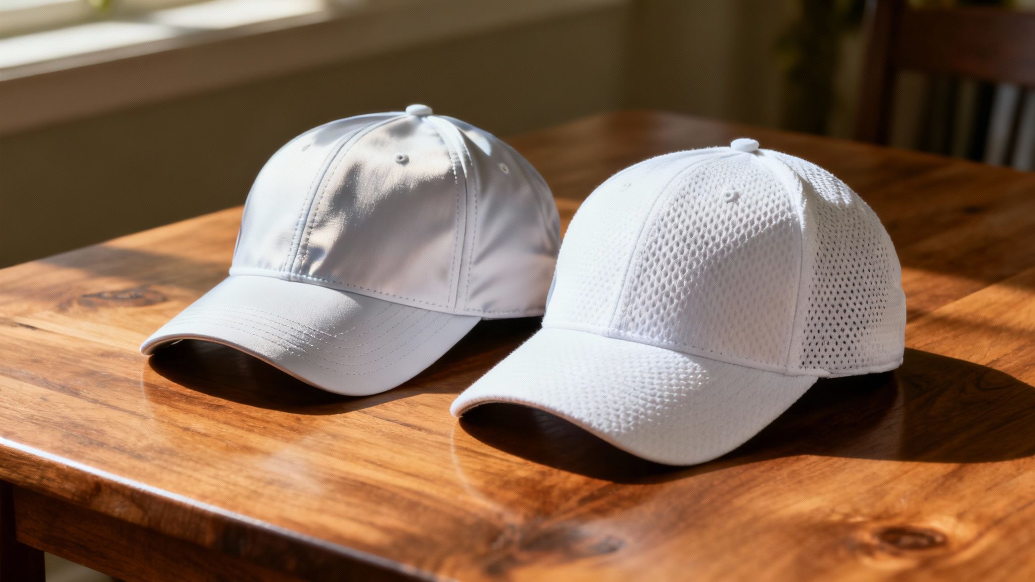 Man wearing a performance-style funny golf hat while concentrating on his putt