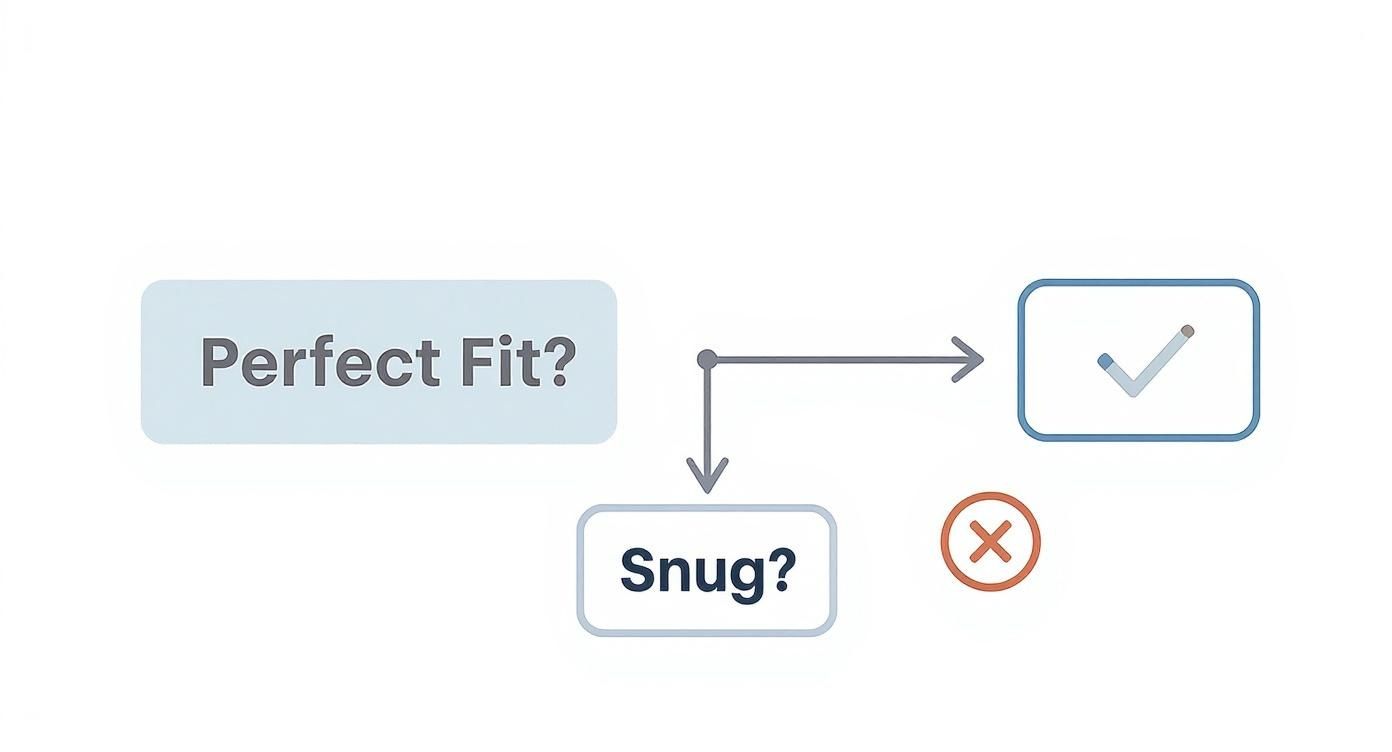 A decision tree infographic showing that a snug fit leads to comfort, while a poor fit leads to distraction.