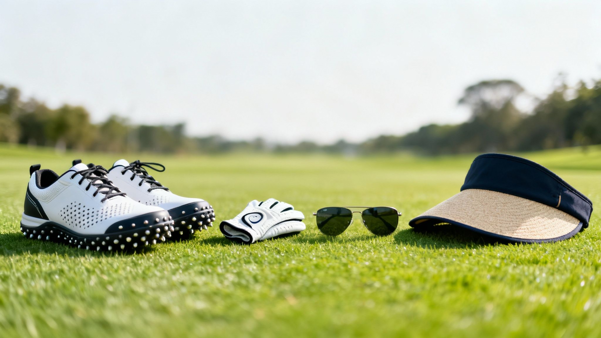 A stylish woman in a golf dress preparing to putt