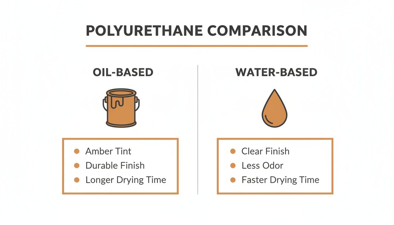 A comparison chart detailing the differences between oil-based and water-based polyurethane properties.