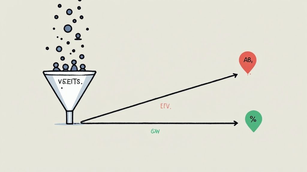 Diagram showing a marketing funnel directing inputs to two distinct performance indicators.