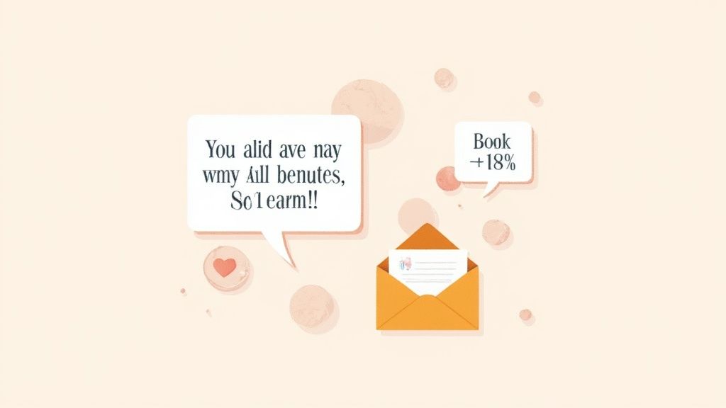 An illustration showing an open email envelope with speech bubbles indicating positive campaign results.