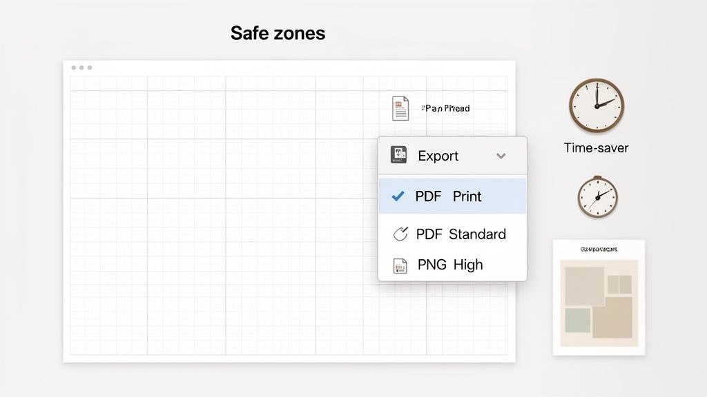 A software interface displaying an 'Export' dropdown menu with the 'PDF Print' option checked.