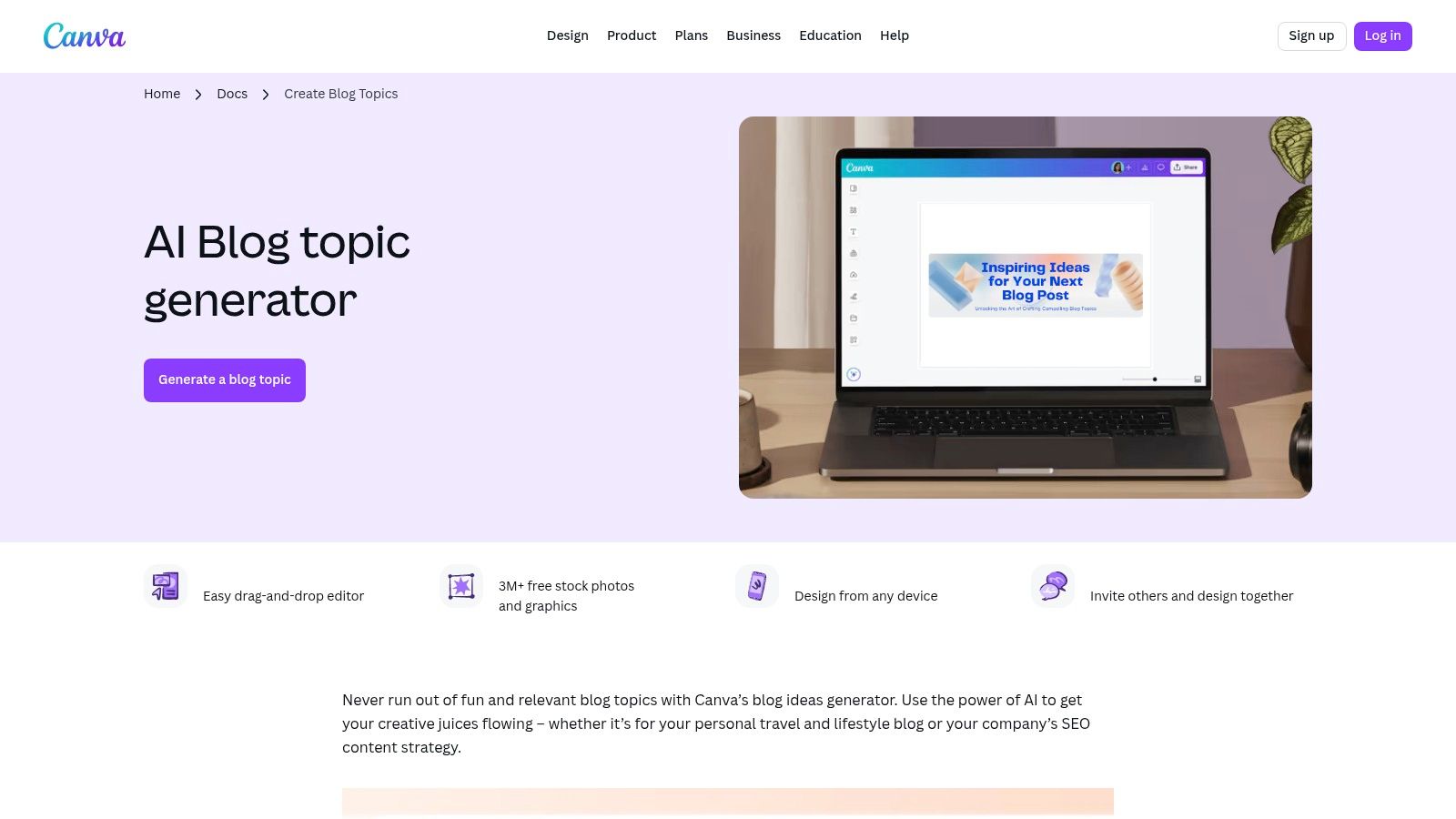 Canva blog template and visual asset creation interface.