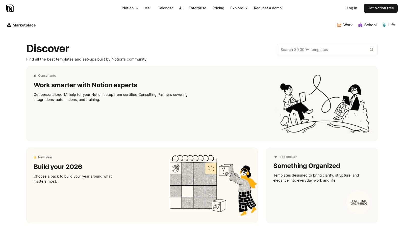 A screenshot of the Notion Official Template Gallery showcasing various templates for different purposes.