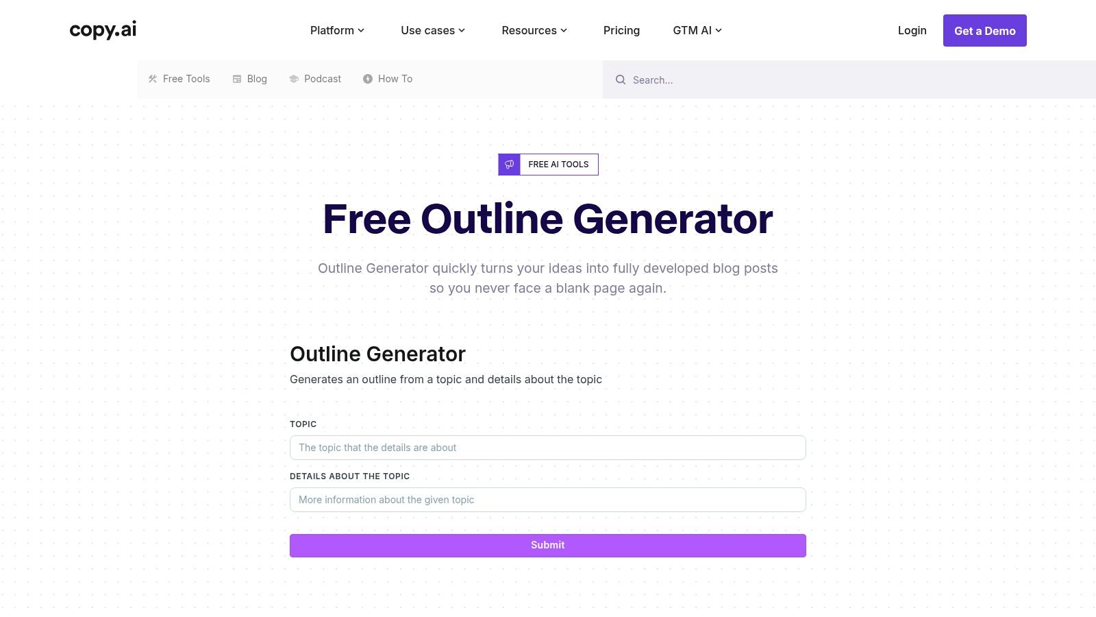 Copy.ai – Free Outline Generator + Platform