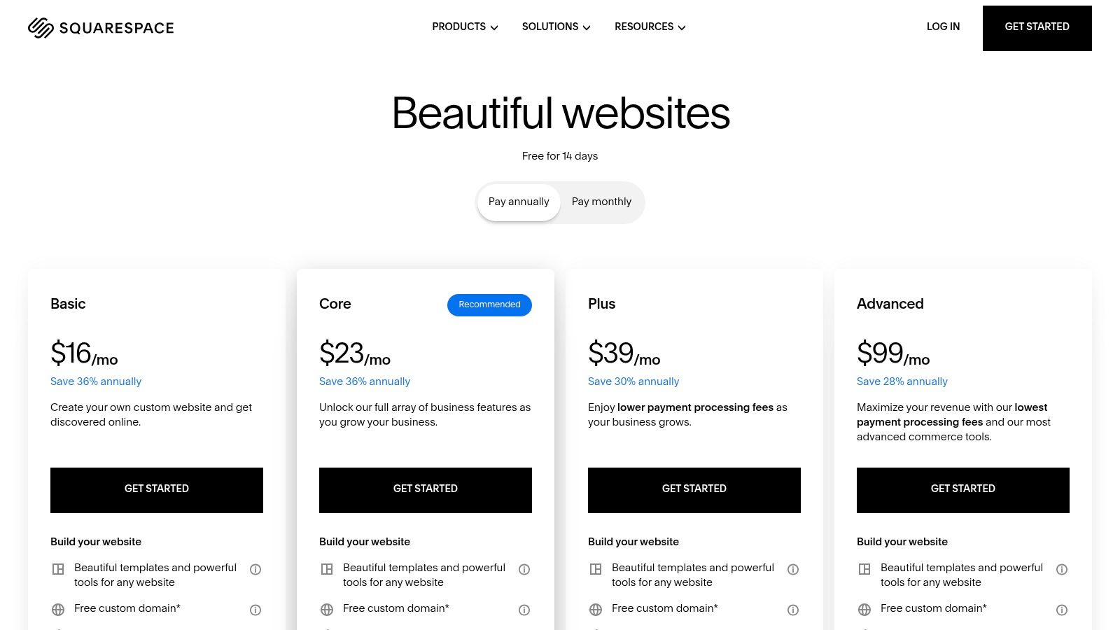 Squarespace pricing plans