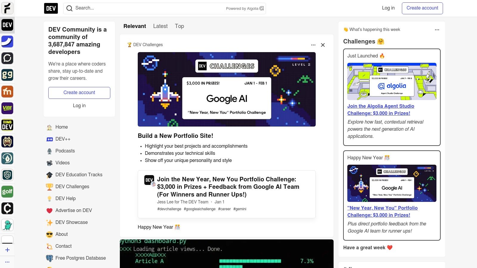 A screenshot of the DEV Community (dev.to) interface, showing the clean, markdown-based editor and tagging system.