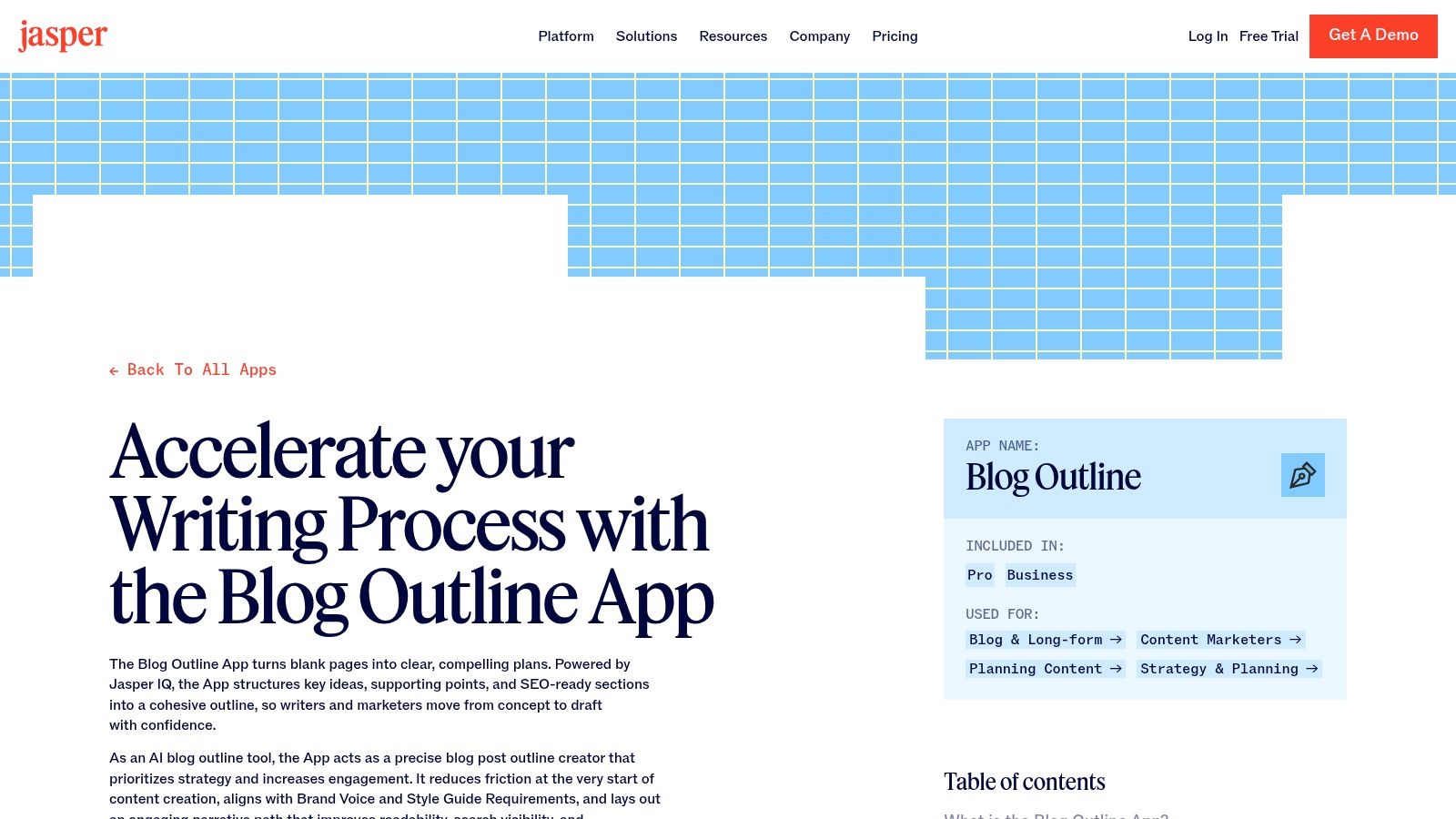 Jasper – Blog Outline App