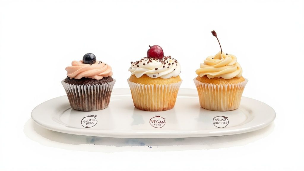 Cupcakes arranged to look like a floral bouquet.