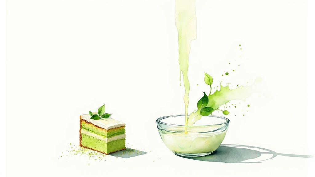 A close-up of the light, airy texture of Amour Desserts' pandan chiffon cake, showcasing its natural green colour.