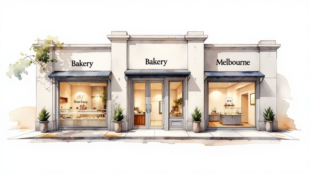 A selection of beautifully decorated cakes on display at a Melbourne bakery.