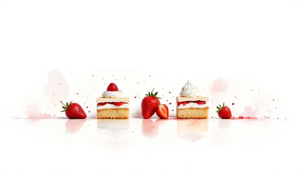 A close-up of a personalized strawberry shortcake with a message on top.
