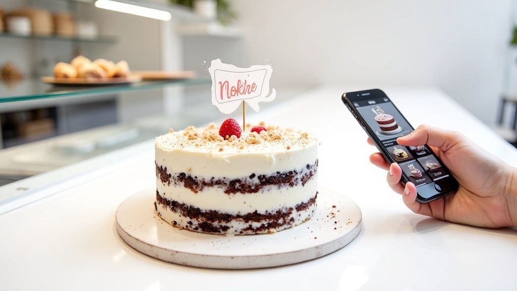 A beautifully decorated birthday cake with a photo print on top, set on a celebratory table.