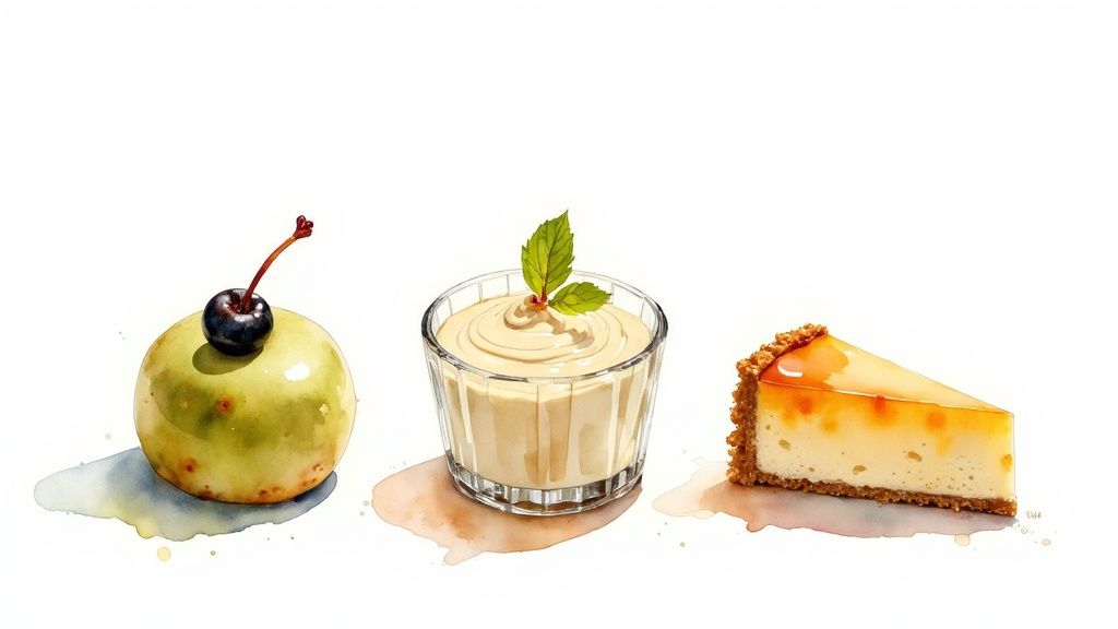 A beautifully crafted pandan and mango dessert on a plate