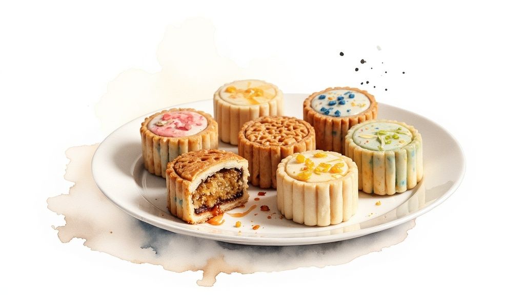 a plate with slices of mid autumn festival mooncake ready to be eaten - Amour Desserts