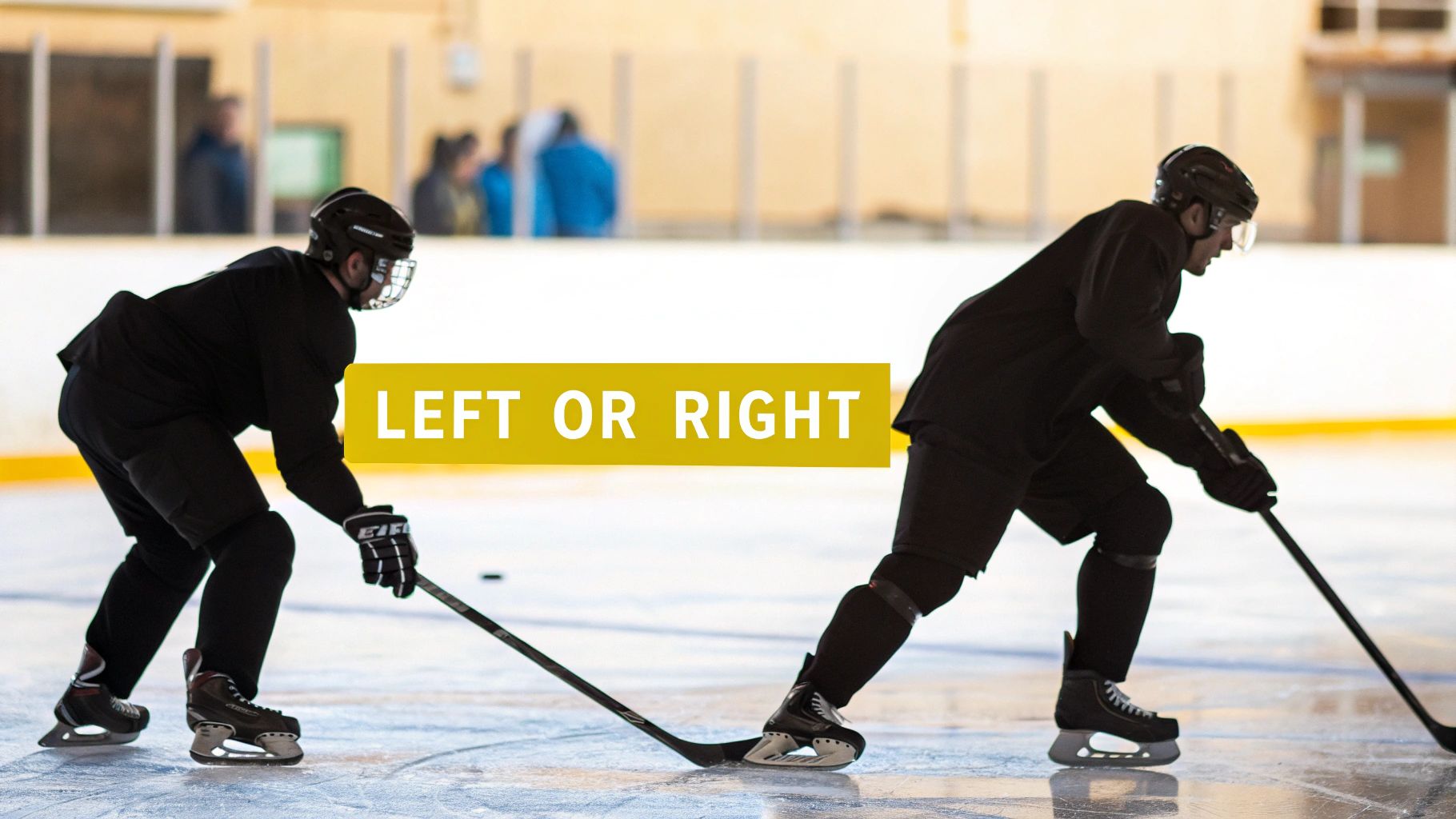 A hockey player silhouette captured mid-shot, showcasing a dynamic stance against a textured ice background.