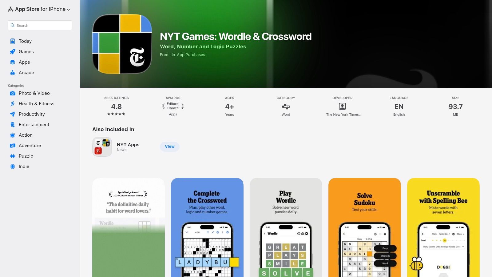 NYT Games mobile app (iOS)