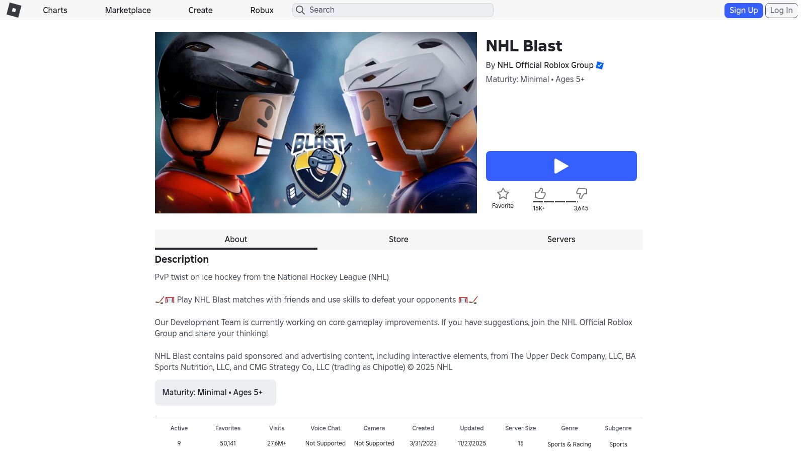 Roblox – NHL Blast and community hockey experiences