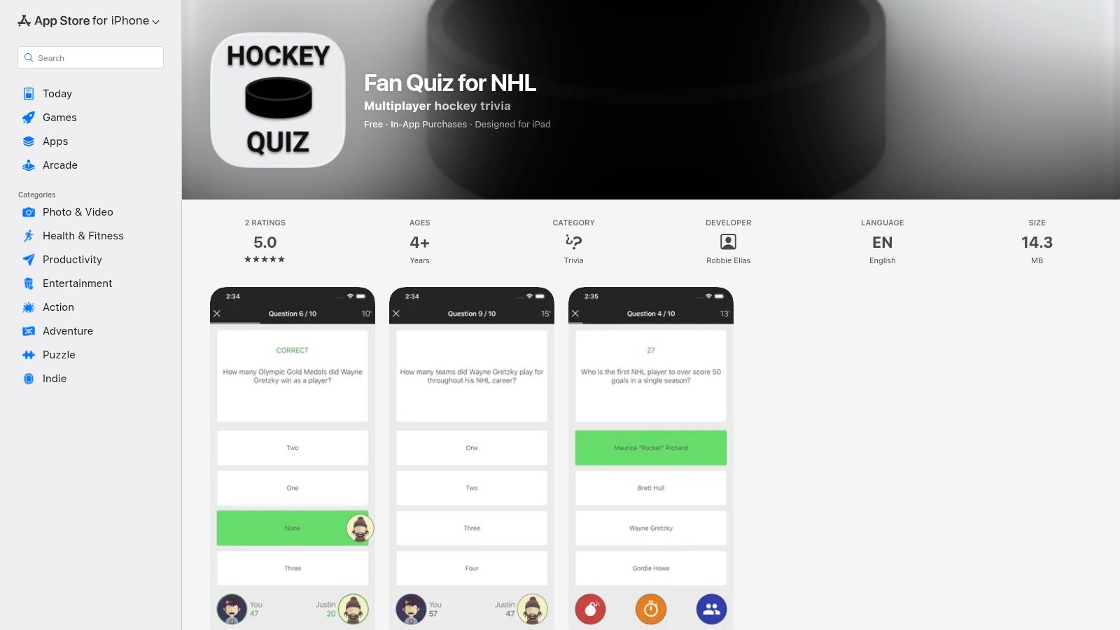 Fan Quiz for NHL (Apple App Store)