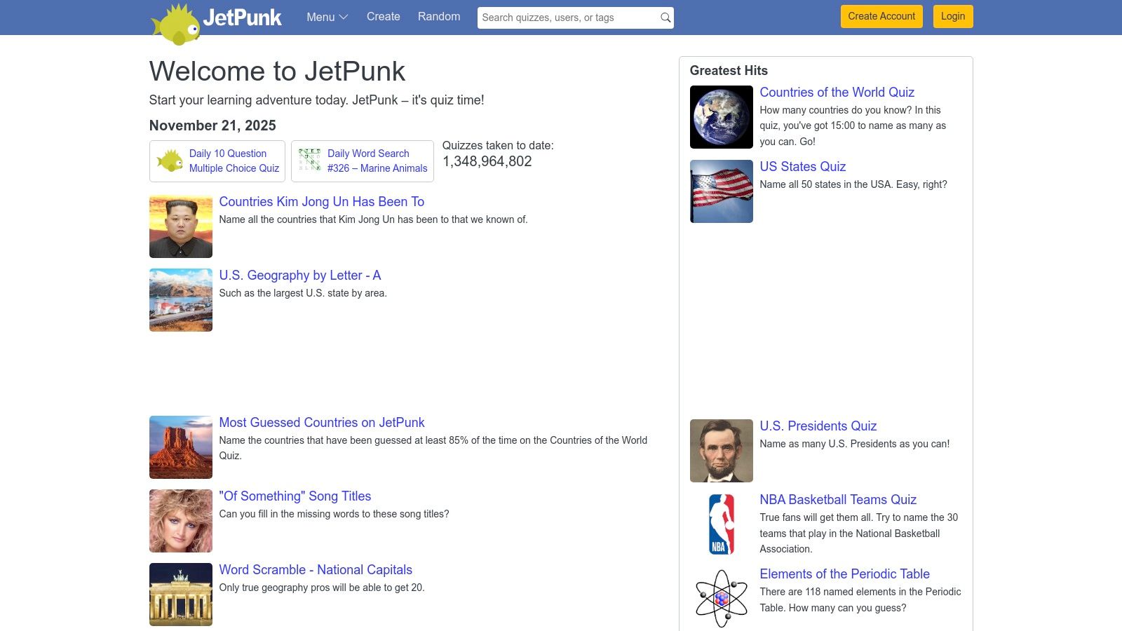 A screenshot of the JetPunk website showing an NHL logo quiz in progress, with logos of various teams displayed and a timer counting down.