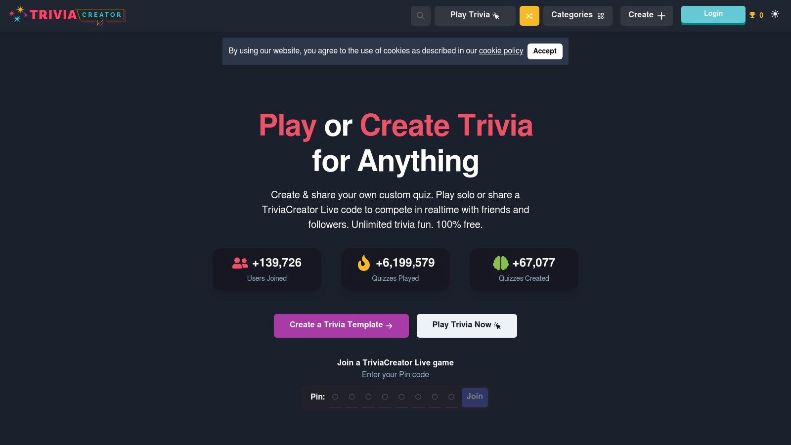 A screenshot of the TriviaCreator website showing an NHL logo quiz, with multiple-choice options and a clean interface.
