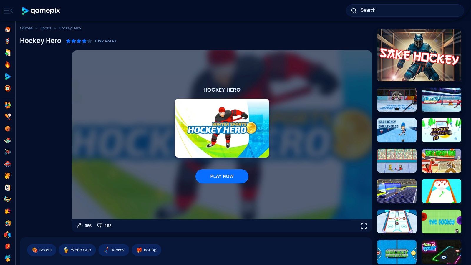 A stylized hockey player in the game Hockey Hero skates down the ice, dodging opponents.