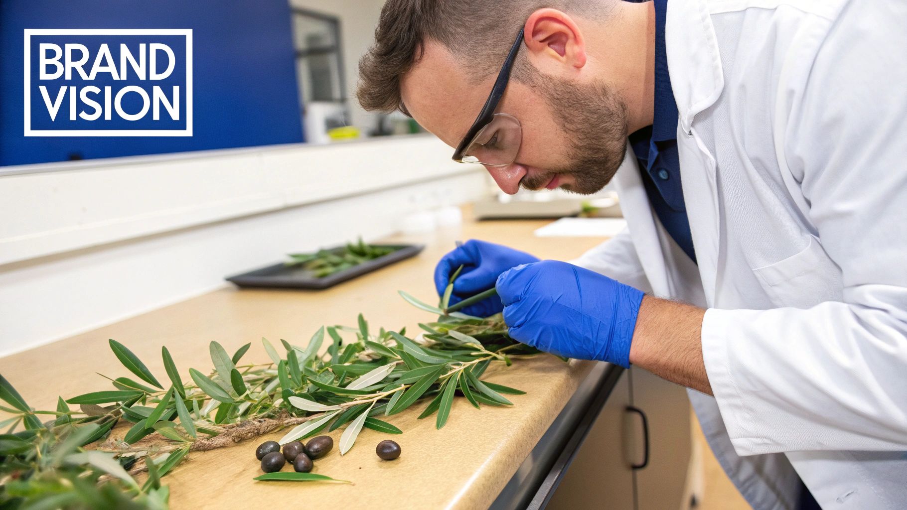 Hands holding fresh olive leaves, representing natural supplement ingredients.