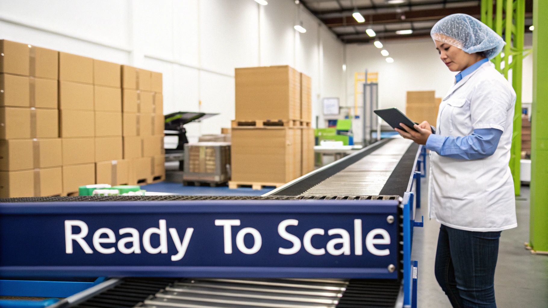 Warehouse filled with pallets of supplements ready for shipment.