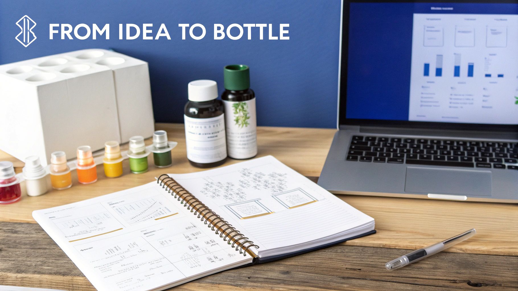 A person's hands holding a beaker, symbolizing the process of turning a supplement idea into a tangible formula.