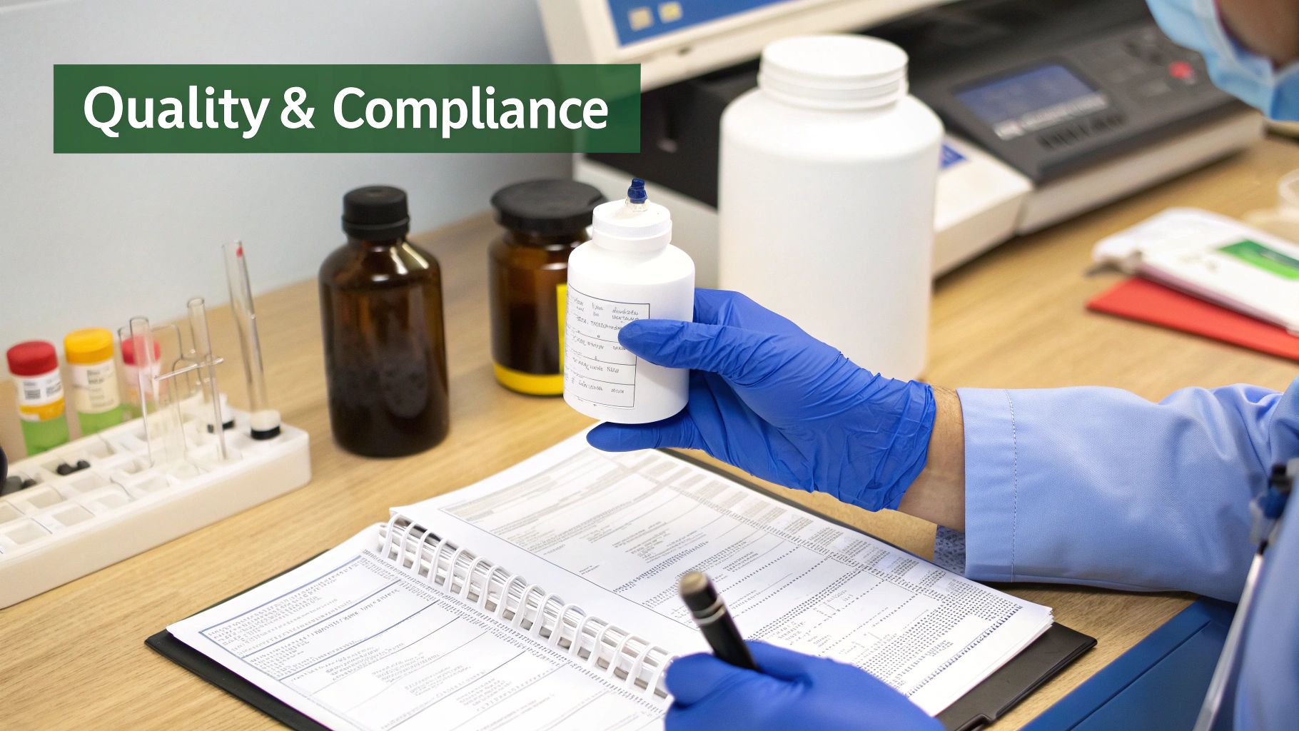 Quality control process in a supplement manufacturing facility