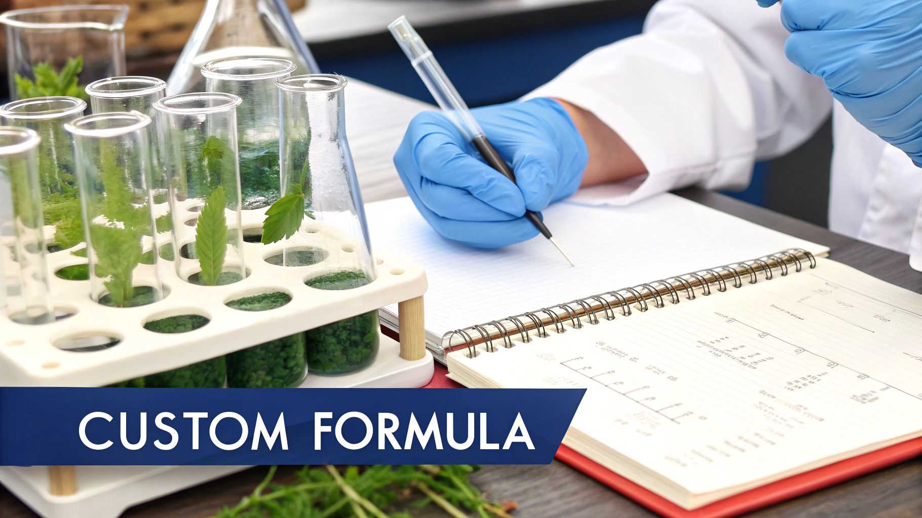 Scientists working in a supplement formulation lab