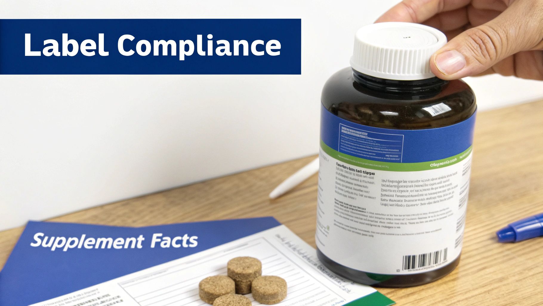 A supplement bottle with a well-designed label, highlighting the importance of regulatory compliance in packaging for supplements.